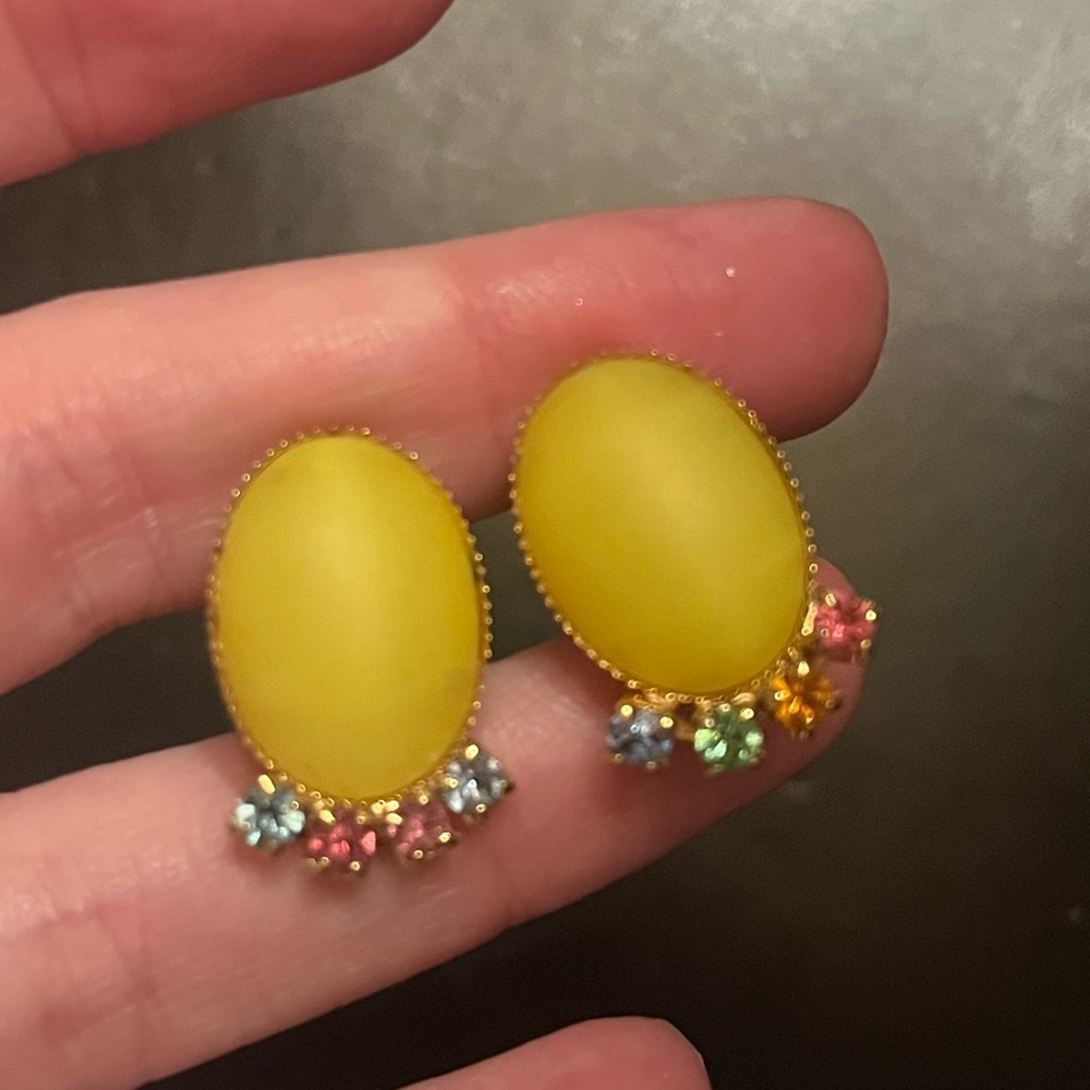 Vintage Yellow Moonglow Clip Earrings with Rhinestones